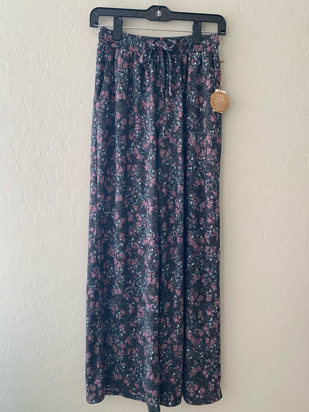 NEW Dip Eco Friendly Soft Knit Floral Pajama Lounge Pants Charcoal Pink Women S